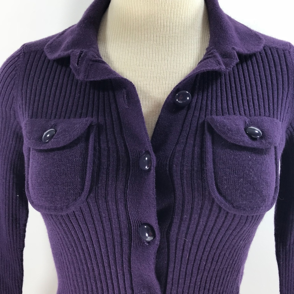 Dark Purple Large Button Down Pocket Sweater - image 2